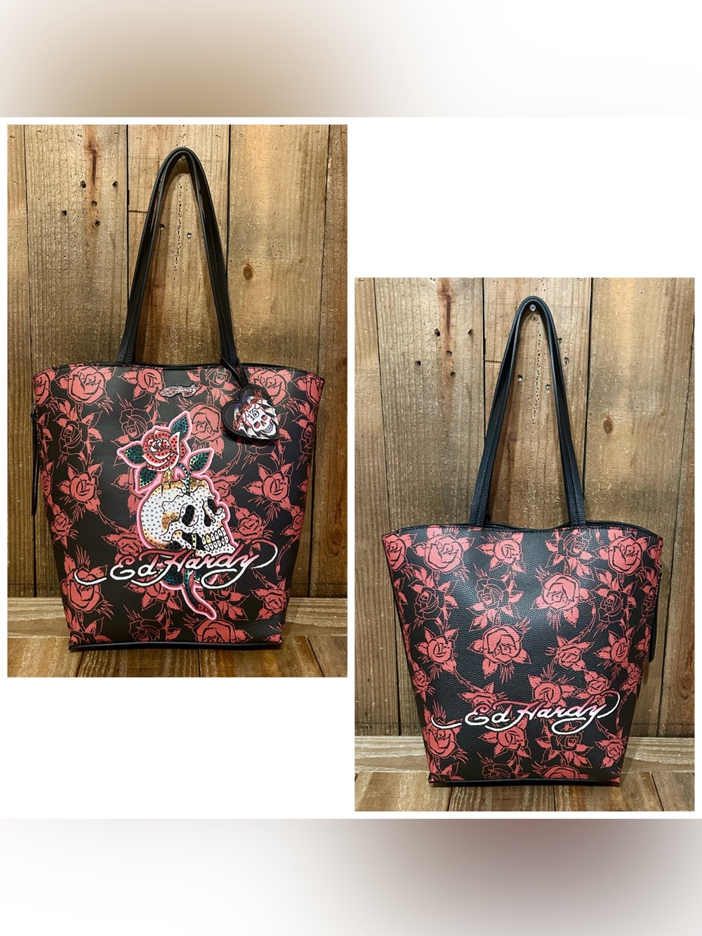 Ed Hardy. Skull and Roses Tote Bag with Free Bag Scarf & Dust Bag. - Picture 13 of 16